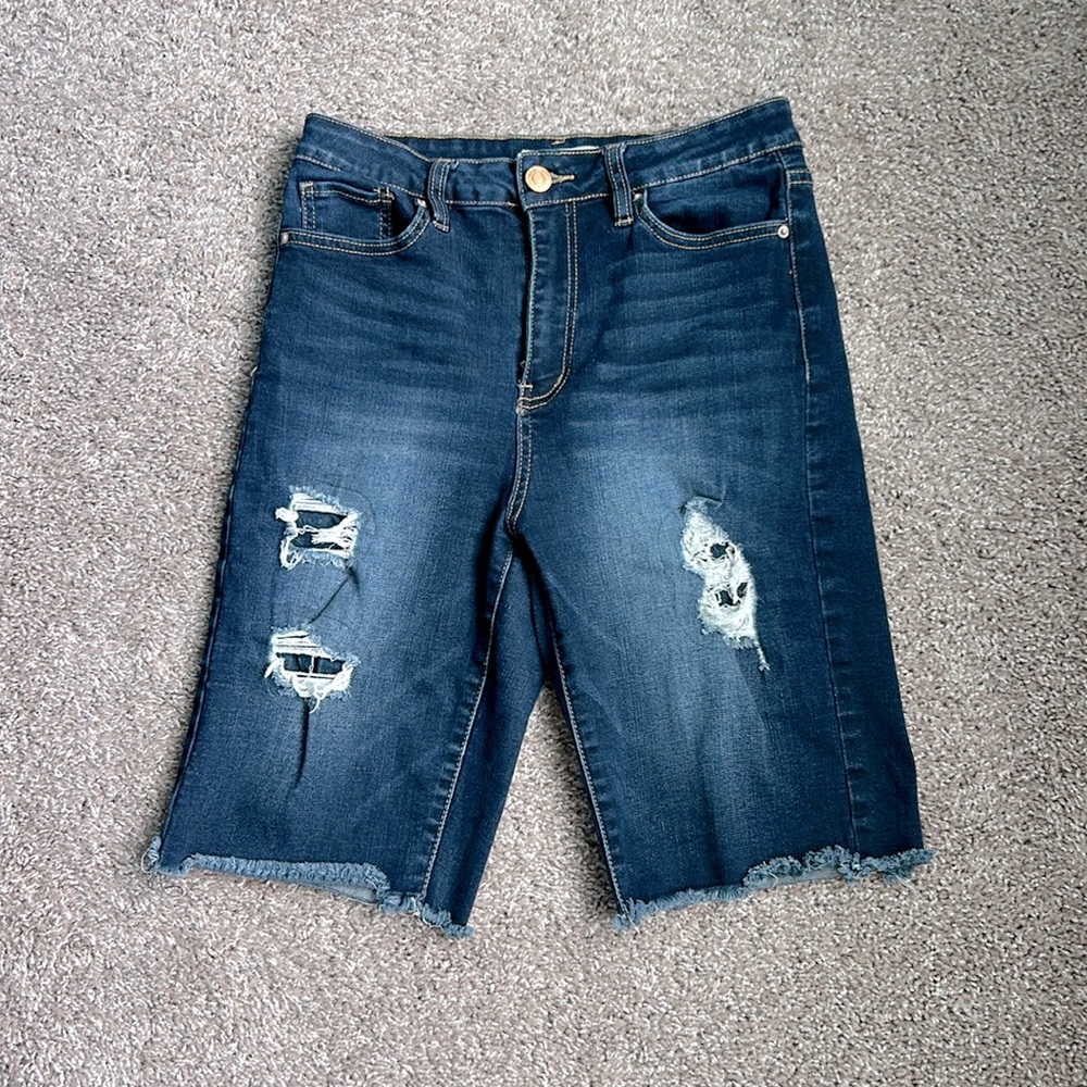 Distressed stretchy Denim Bermuda Shorts 7